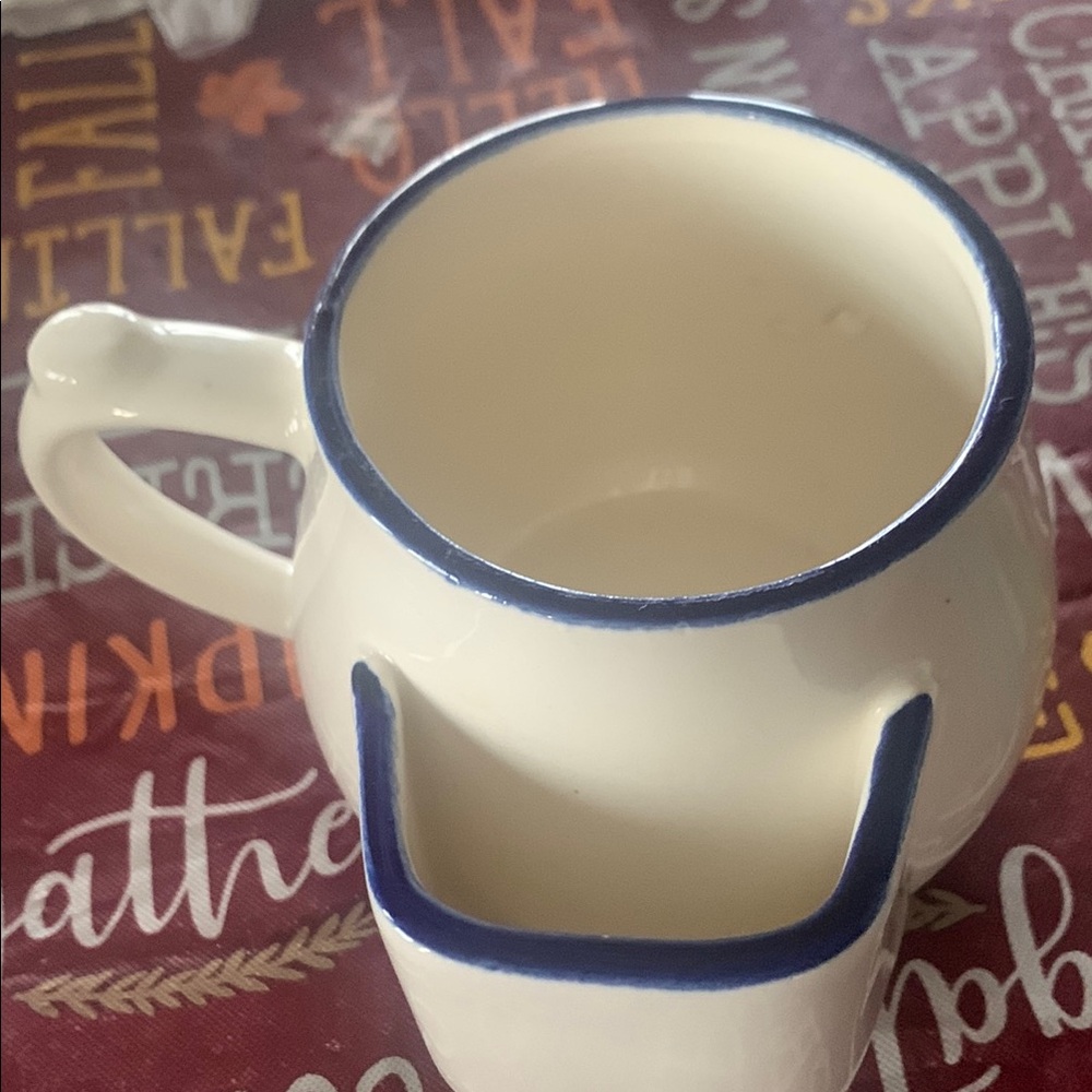 Antique Blue and White Ceramic Mug with Holder for tea bag or cookie